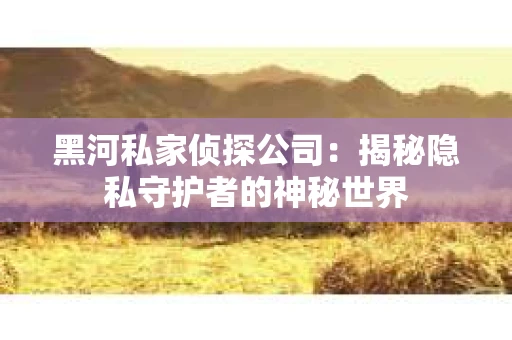 黑河私家侦探公司：揭秘隐私守护者的神秘世界