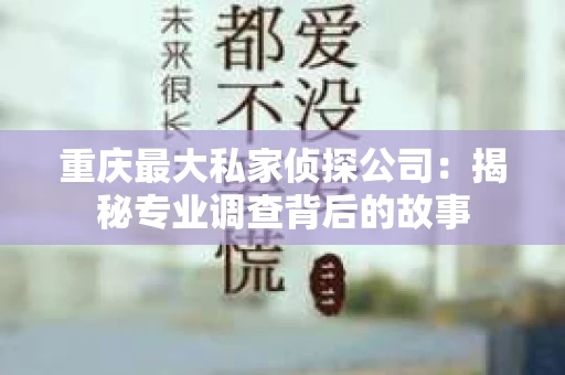 重庆最大私家侦探公司：揭秘专业调查背后的故事