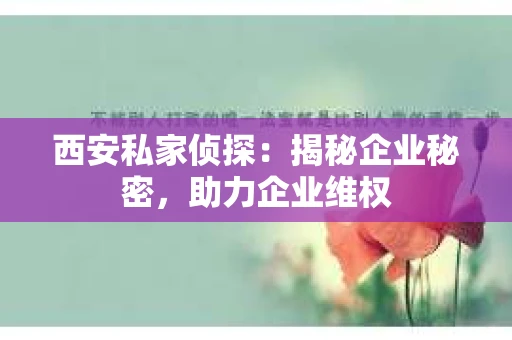 西安私家侦探：揭秘企业秘密，助力企业维权